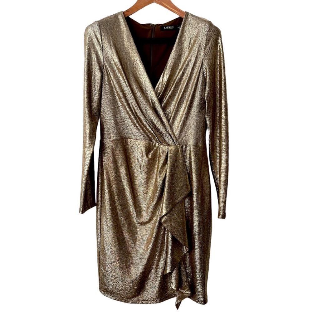 Ralph Lauren Gold Metallic Wrap Dress